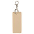 A rectangular keychain in a beige colour with a silver clip and keyring. Features a smooth texture.