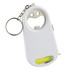 A drink bottle opener key ring in white, featuring a light and a smiling face design, with a keychain attachment.