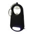 A drink bottle opener key ring in black with a smiling face design and an integrated torch feature.
