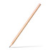 A wooden round-barrel graphite pencil with a sharpened graphite tip, featuring a simple design and natural finish.