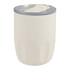 A drink bottle in cream with a clear lid, featuring a ceramic liner. Includes a branding logo.