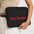 A black neoprene laptop sleeve with a zippered pocket and a logo. Suitable for a 14-inch laptop.