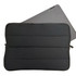 A black neoprene laptop sleeve with a textured design, featuring a zipper and a laptop partially inserted.