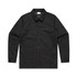 A work jacket in black featuring a front button closure and two side pockets. It has a logo on the chest area.