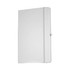 A white A5 journal with a textured cover and a matching elastic band closure. It has a logo on the front.