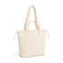 A cream-coloured tote bag with long straps and a front pocket, featuring a logo.