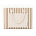 A striped tote bag with a cream and brown pattern, featuring two handles and a front pocket.