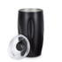 A drink bottle featuring a sleek black design with a clear lid, showcasing a modern vacuum tumbler style.