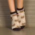 Pixel knitted ankle socks featuring a light beige base with brown bear patterns and white hearts. Suitable for casual wear.