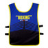 A custom unisex bib in blue and black, featuring a design with a boxing ring and a logo.