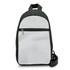 A black crossbody bag with a grey front, featuring a zippered pocket and an adjustable strap.