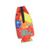 A drink bottle cooler in vibrant red, featuring a fruity design and a zip closure, along with a logo.