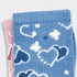A set of two pairs of kids' socks in blue and pink, featuring heart and star patterns in white and navy.