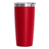 A drink bottle with a sleek red exterior and a stainless steel lid, featuring a logo.