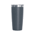 A drink bottle in dark grey with a stainless steel lid and a smooth matte finish. It features a logo.