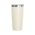 A vacuum cup in cream colour with a silver lid and a logo. Holds 300ml of liquid.