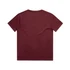 A maroon kids' t-shirt with short sleeves and a plain back, featuring a logo on the front.