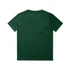 A green kids' t-shirt with a plain design and a logo on the back. Suitable for casual wear.