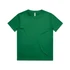 A green kids' t-shirt featuring a simple design and a classic crew neckline. It has a logo on the label.