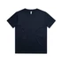 A navy blue kids' t-shirt featuring a crew neckline and short sleeves, with a branding logo.