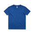 A blue youth t-shirt with a round neck and short sleeves, featuring a logo.