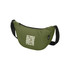 An olive green waist bag with a shoulder strap and a logo, featuring a motivational text design.