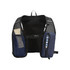 A navy blue hydration pack with mesh pockets and adjustable straps, featuring a logo on the front.