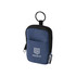 A small pouch in navy blue with a zip closure and a keyring attachment, featuring a logo.