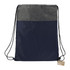 A navy blue and grey drawstring bag with a logo at the front. Made from recycled materials.