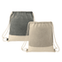 A grey and beige split recycled cotton drawstring bag with matching drawcords, featuring a logo.