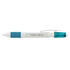 A plastic pen featuring a turquoise grip and a transparent section displaying the text "Outdoor Lighting."
