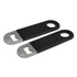 A drink bottle opener set featuring two small black openers with silver metal ends and circular holes.