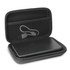 A black power bank inside an open zippered case, featuring a mesh pocket with a charging cable.