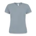 A grey sporty women's T-shirt with a round neckline and short sleeves, featuring a small logo.