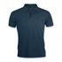 A navy men's polo shirt with a classic collar and short sleeves, featuring a logo on the upper left.