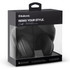 A black Skullcandy Cassette Headphones displayed in a transparent packaging with a logo.