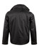 A black jacket featuring a high collar and a clean back design, including a logo.