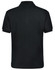 A black men's pure cotton polo shirt featuring contrast piping and a logo. Back view of the shirt displayed.