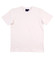 A fitted stretch tee in white, featuring a label with a logo on the neckline.
