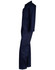 A navy blue men's cotton drill coverall with long sleeves and pockets. Features a plain design and has a logo.