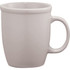 A ceramic coffee mug in a sleek, cream colour with a comfortable handle. Features a simple design and has a logo.