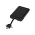 A black 5000 mAh wireless power bank with a retractable 3-in-1 charging cable and a logo.