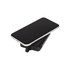 A black wireless power bank with a smartphone on top, featuring a built-in cable.