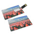 A credit card-sized USB flash drive featuring a floral design with pink tulips and a black connector.