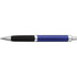 A metal pen with a blue barrel and black grip, featuring a silver clip and accents. It has a brand logo.