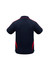 A navy polo shirt with red accents and a logo on the front. Features a classic collar and short sleeves.