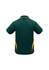 A men's polo shirt in dark green with yellow accents and a logo. Features a classic collar and short sleeves.