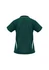A green polo shirt featuring short sleeves and white accents, with a logo on the back.