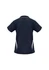 A black polo shirt featuring white side accents and a logo. The style is designed for ladies.