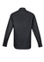 A black long sleeve button-up shirt featuring a plain back and buttoned cuffs, with a logo on the label.